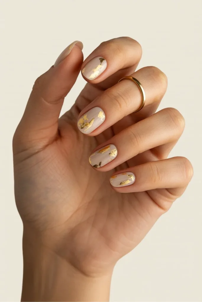 Nude Base With Gold Foil Flakes: Understated Sparkle