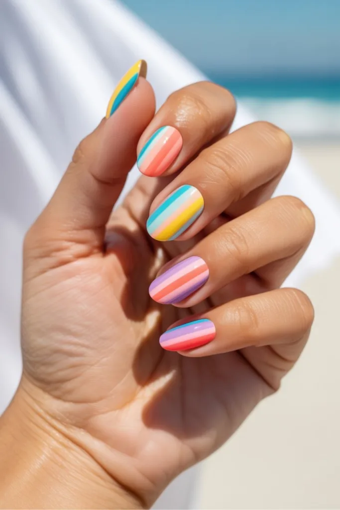 Rainbow Beach Stripes: Colorful Vacation Energy