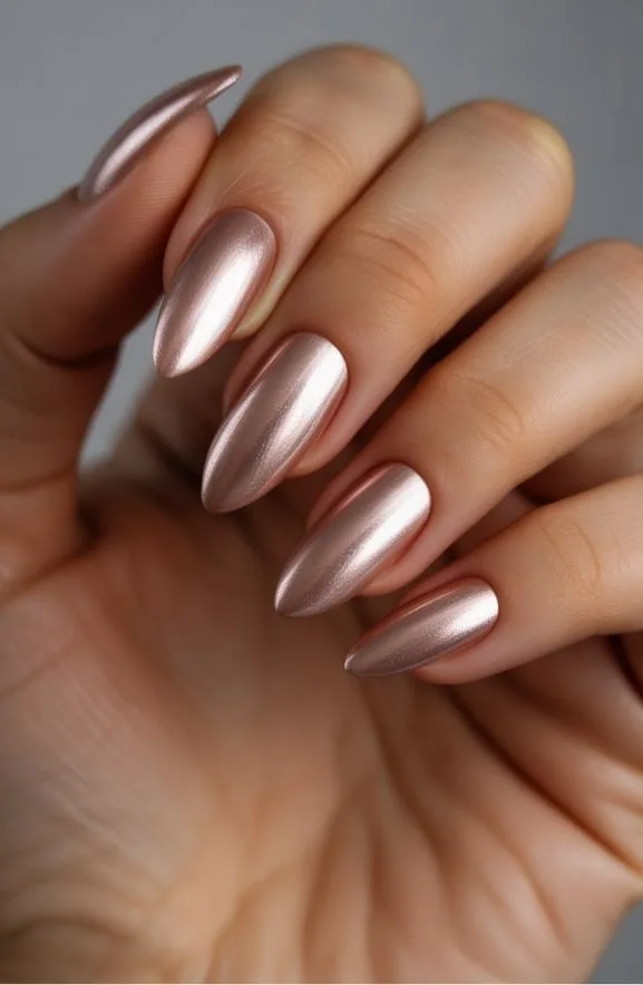 Rose Gold Almond Nails