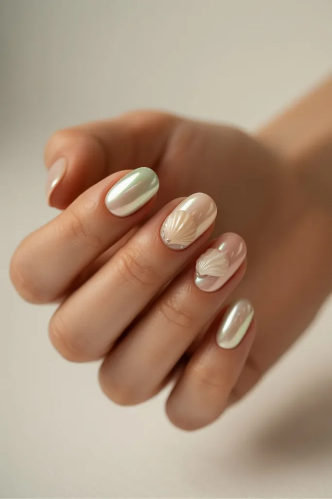 Shell Accent Nails: Delicate Seashell Elegance
