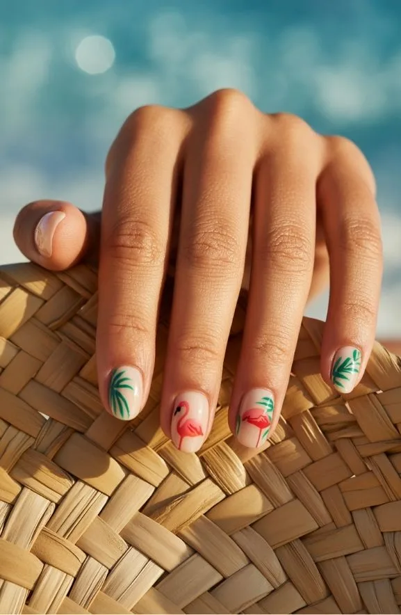 Tropical Flamingo and Leaves