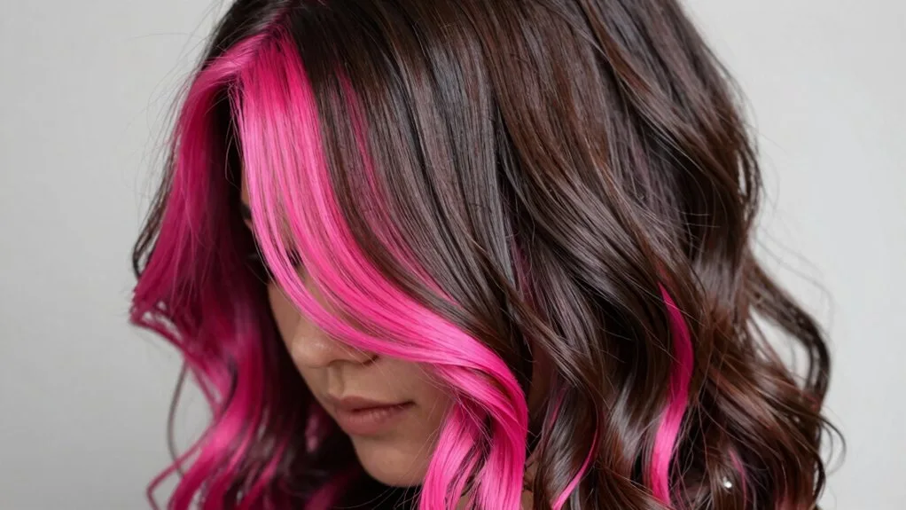 bold fuchsia streaks for brunettes