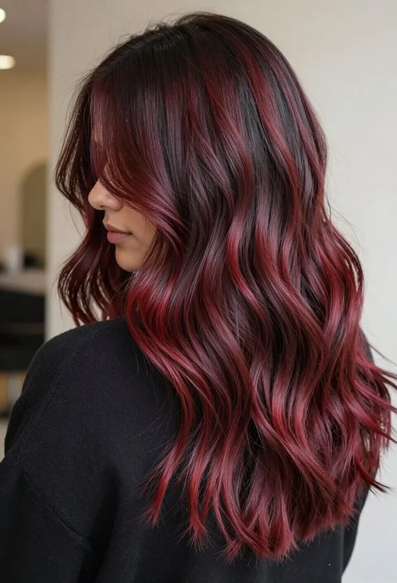 bold wine red balayage