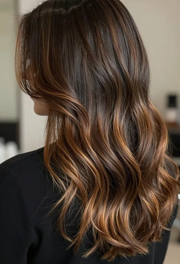 butterscotch balayage on brunette