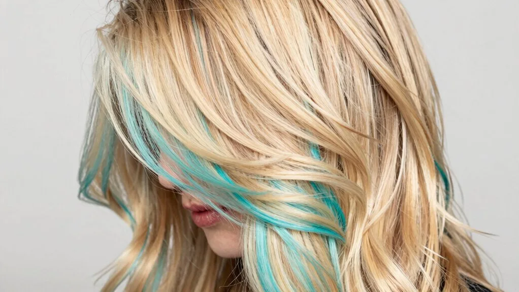 caramel blonde with teal