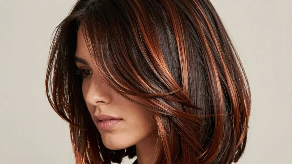 copper lowlights in dark chocolate