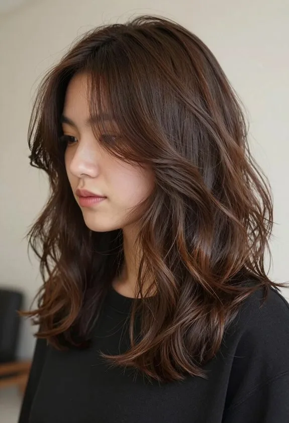 face framing wavy brown hairstyle