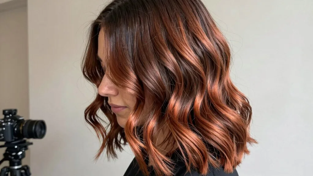radiant copper brunette highlights