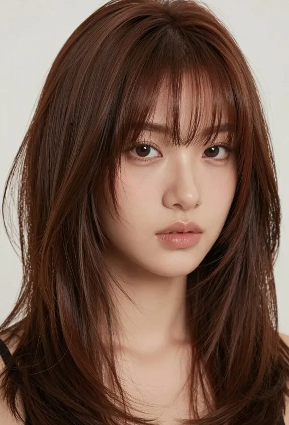 textured chestnut layered hairstyle