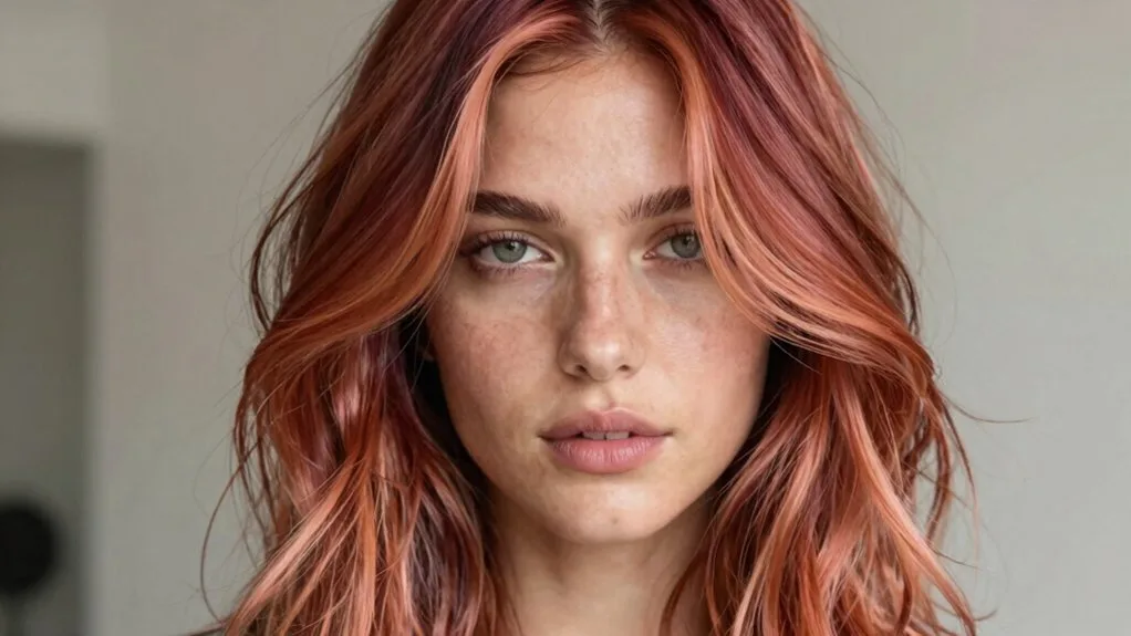 vibrant peachy cherry balayage